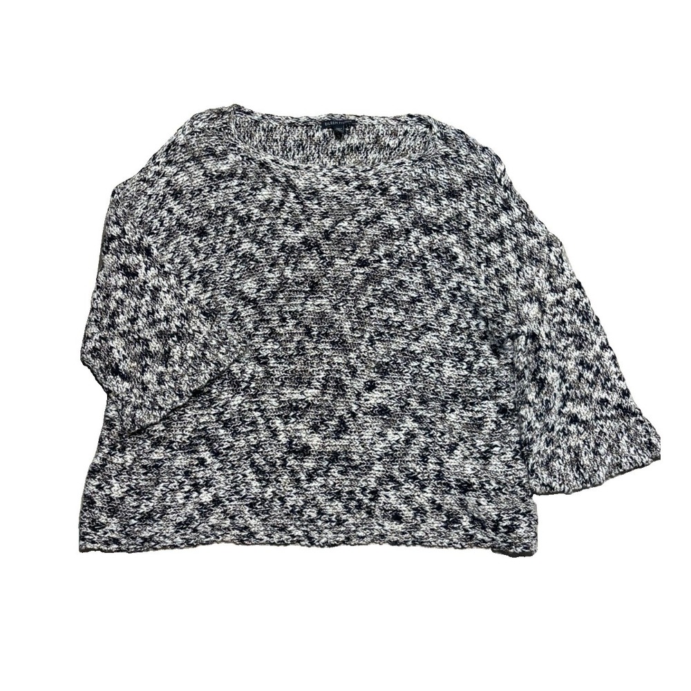 Eileen Fisher Womens L Slub Melange Cotton Viscose 3/4 Sleeve Pullover Sweater